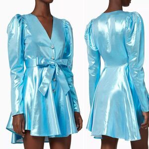 Rotate Birger Christensen Emma Belted Mini Cocktail Dress Club Metallic Blue US2